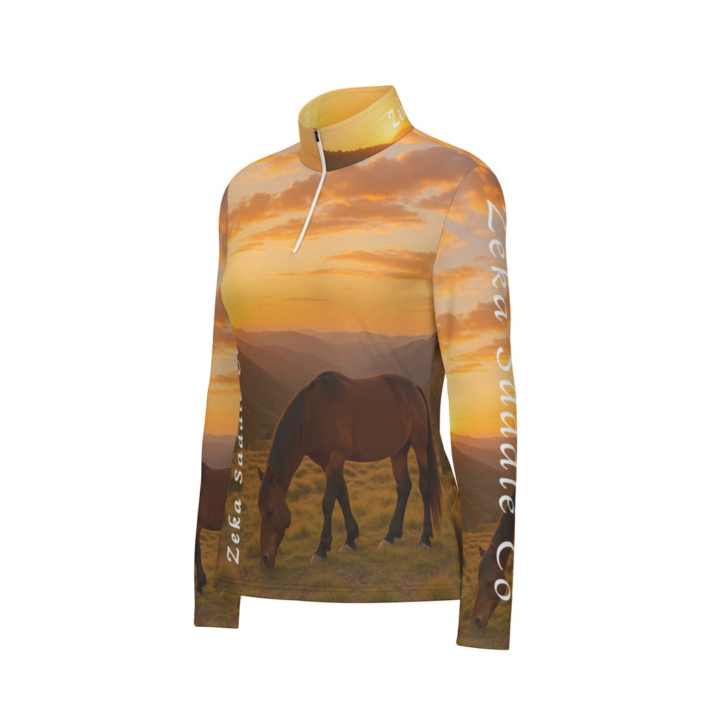 Zeka Saddle Women's Long Sleeve Sports Collar Jersey - Breathable Athletic Wear with Stand-Up Collar