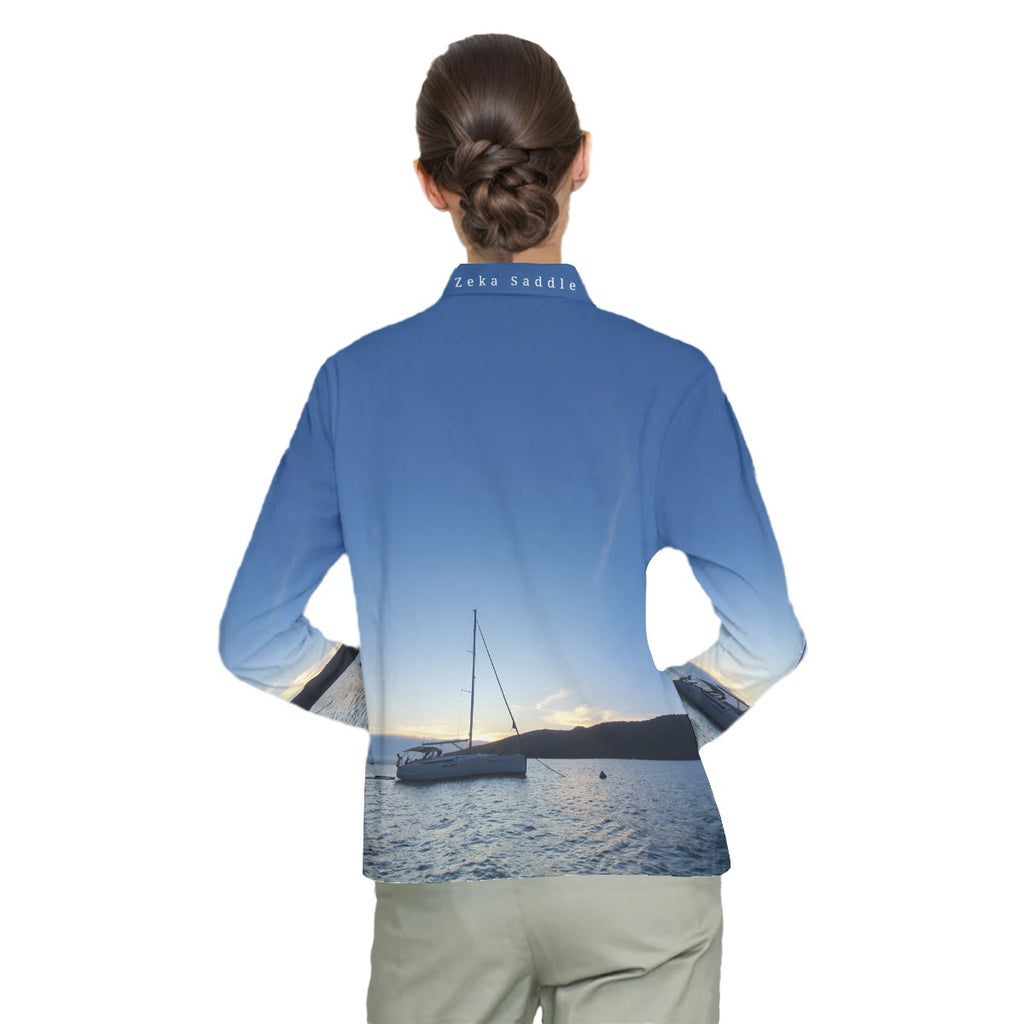 Whitsunday Drift, women's long sleeve polo shirt