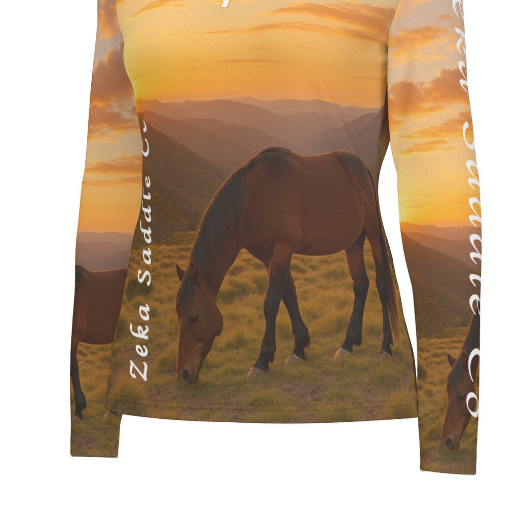 Zeka Saddle Women's Long Sleeve Sports Collar Jersey - Breathable Athletic Wear with Stand-Up Collar