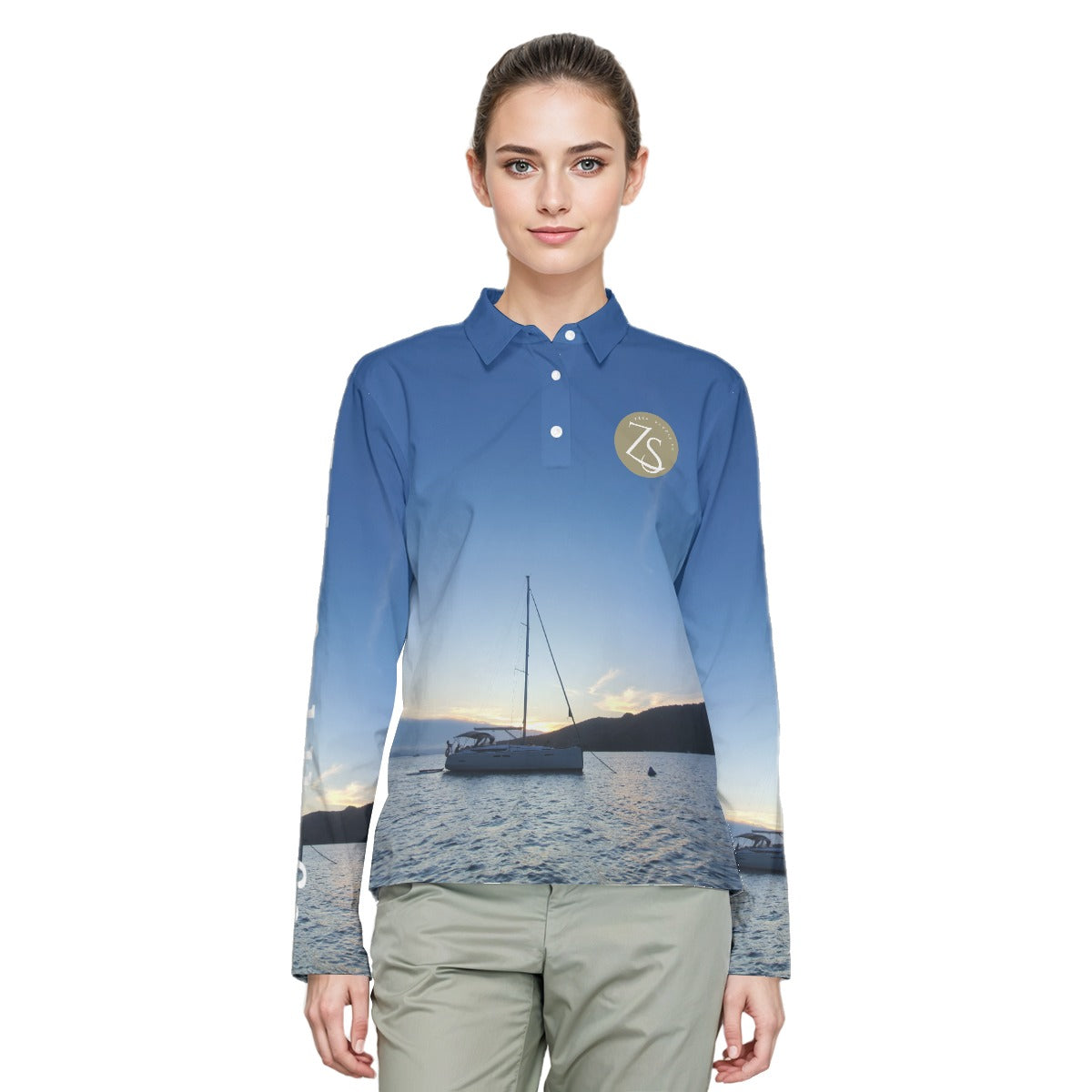 Whitsunday Drift, women's long sleeve polo shirt